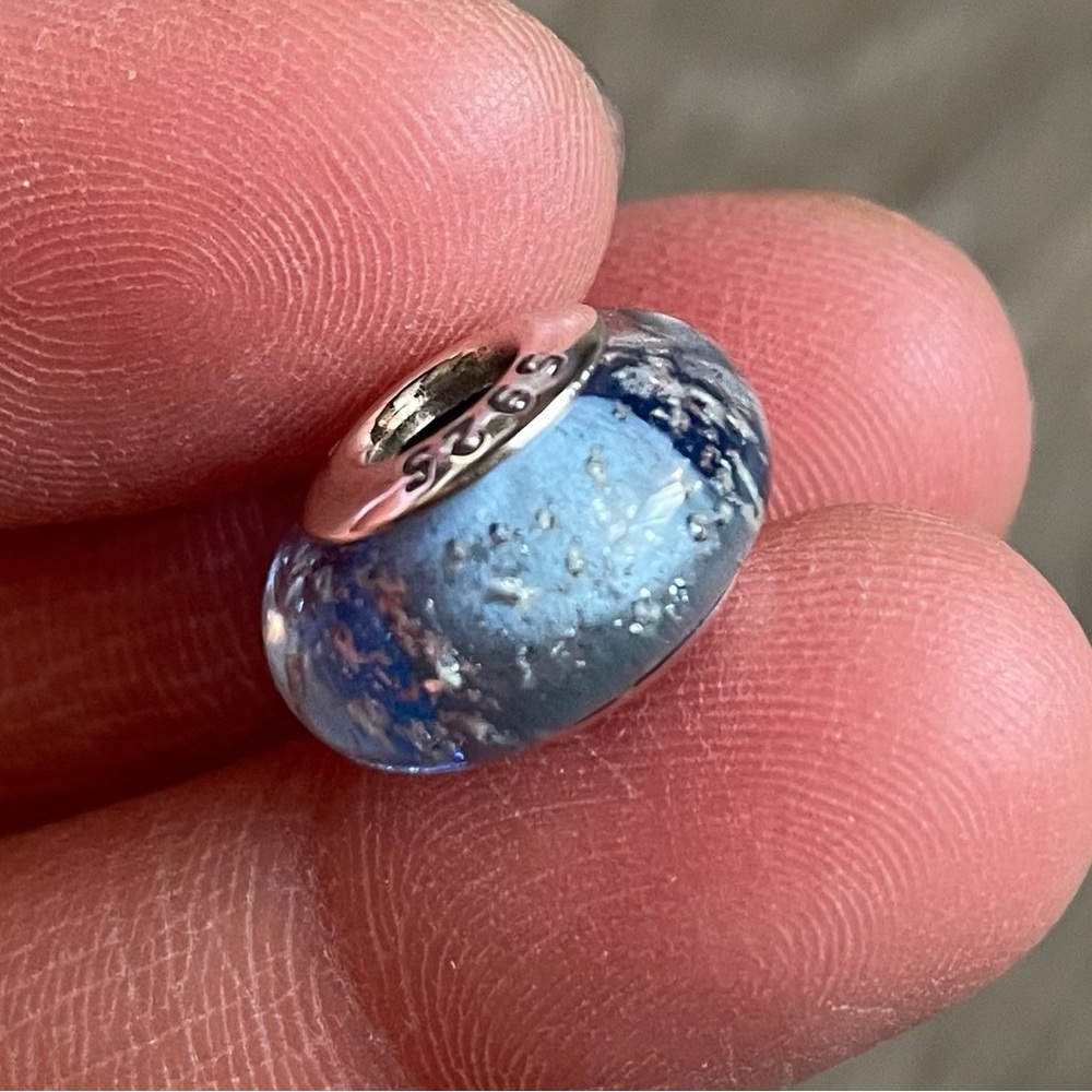 NWOT Disney Princes Cinderella's Signature Color Murano Glass Bead Charm Silver